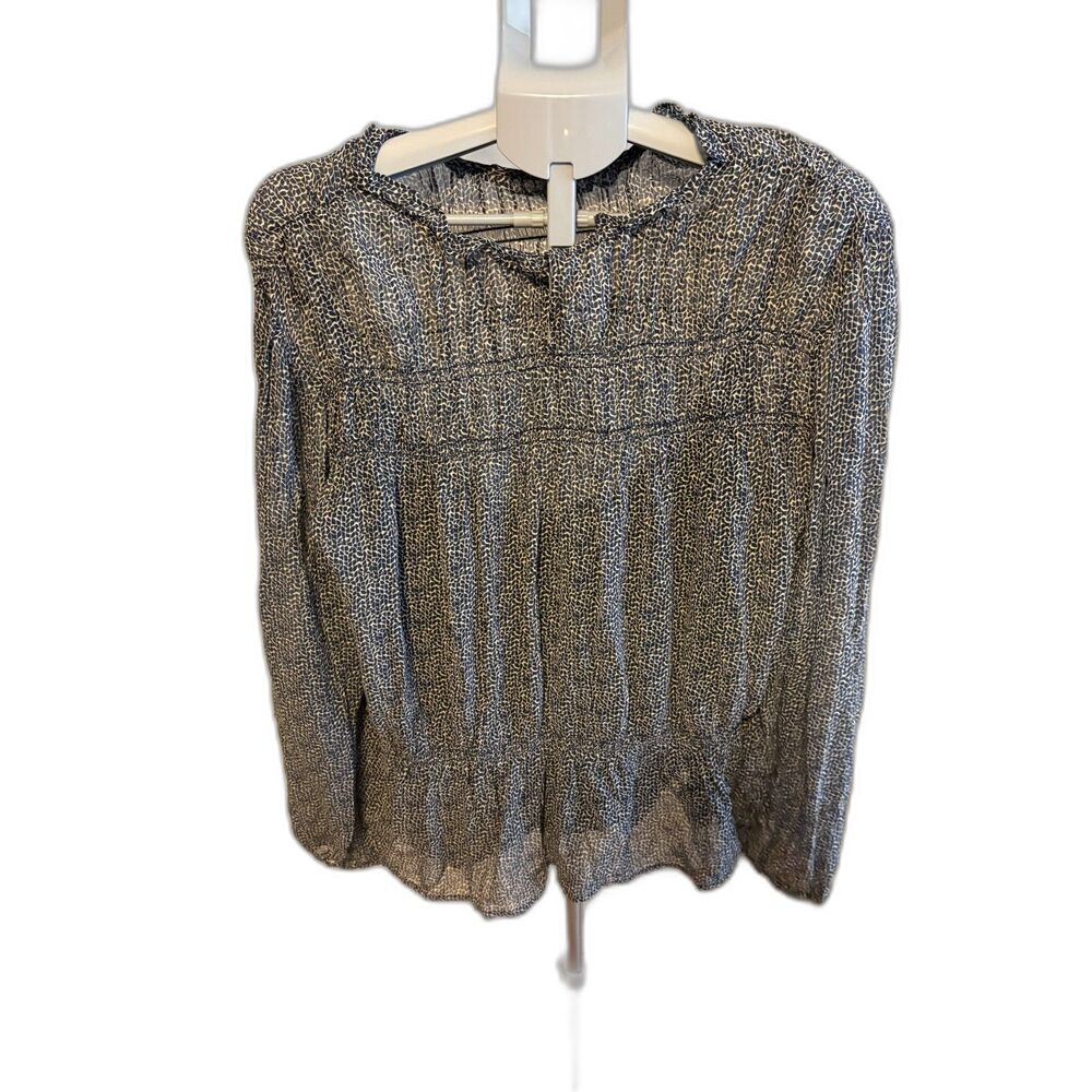 NWT Velvet by Graham & Spencer Women Navy Cream Peasant Long Sleeve Top XL
